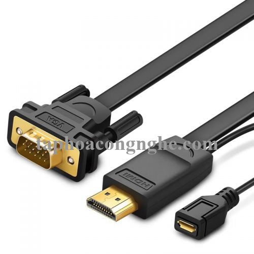 Ugreen 40232 3M màu Đen Cáp chuyển đỗi HDMI sang VGA kèm cổng trợ nguồn Micro USB MM101 30040232